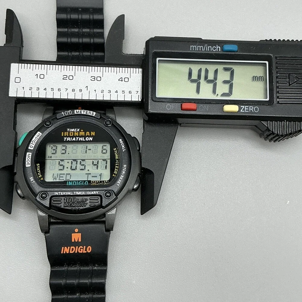 Vintage Timex Ironman Triathlon Mens Watch 44mm Gray Digital 100 Lap Indiglo